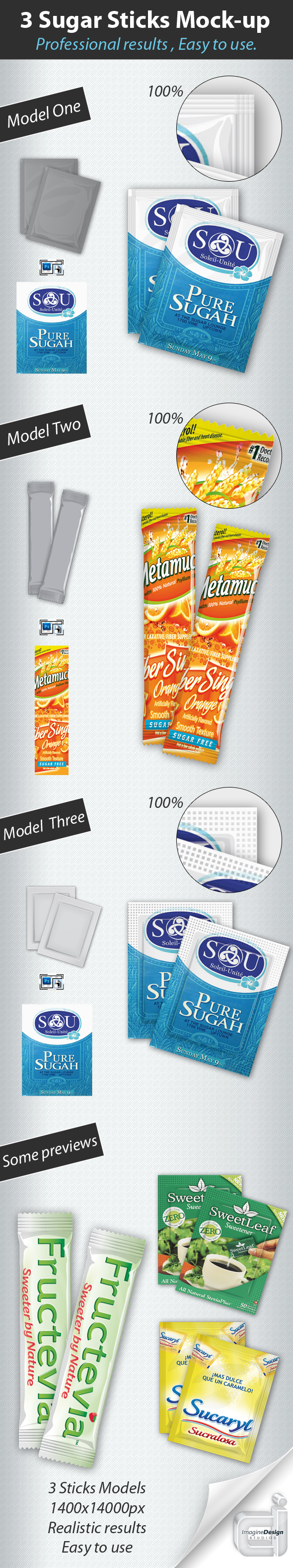 Professional 3 Sugar Sticks Mock-up