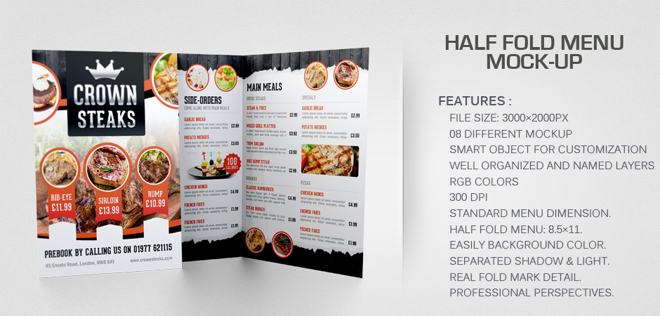 Half Fold Menu Mock-up