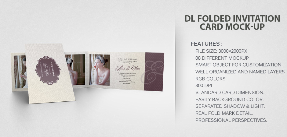 DL Folded Invitation Card Mock-Up